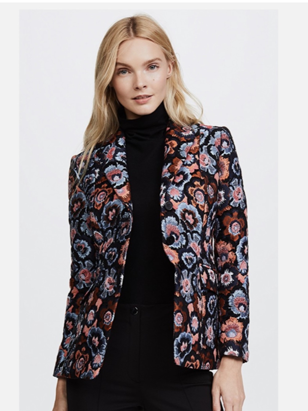 Theory Floral Jacquard Blazer - Blue, Black & Pink